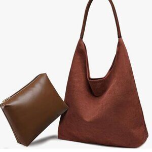 Slouchy Hobo Bag Handbag Tote Bag for Women NWT 2pc Faux Suede